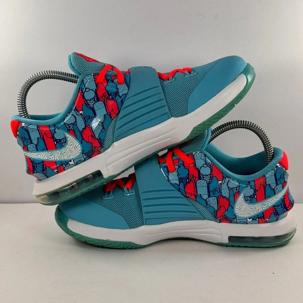 Nike KD 7 GS Ice Cream Light Blue Lacquer Bright Crimson 669942-401 Kids Size 5Y